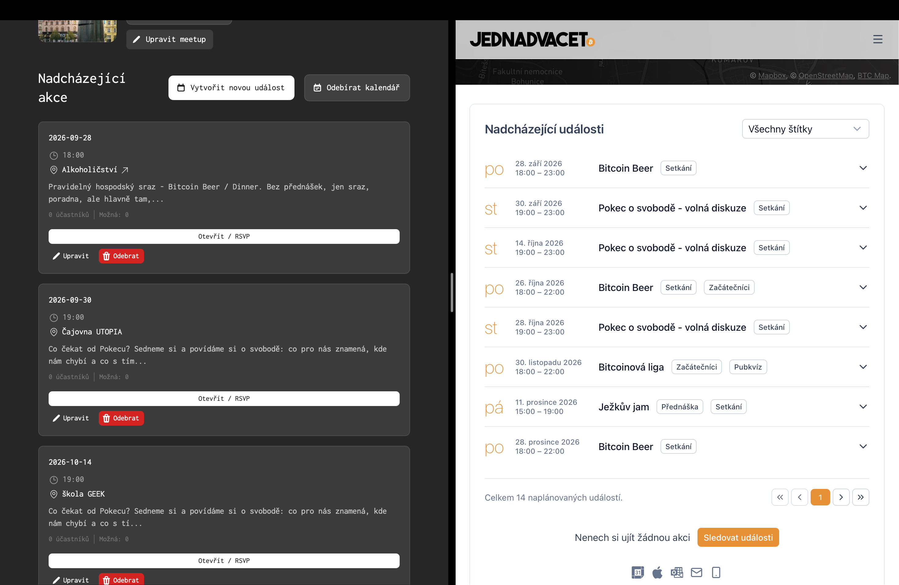 Srovnání událostí na Portále a na webu