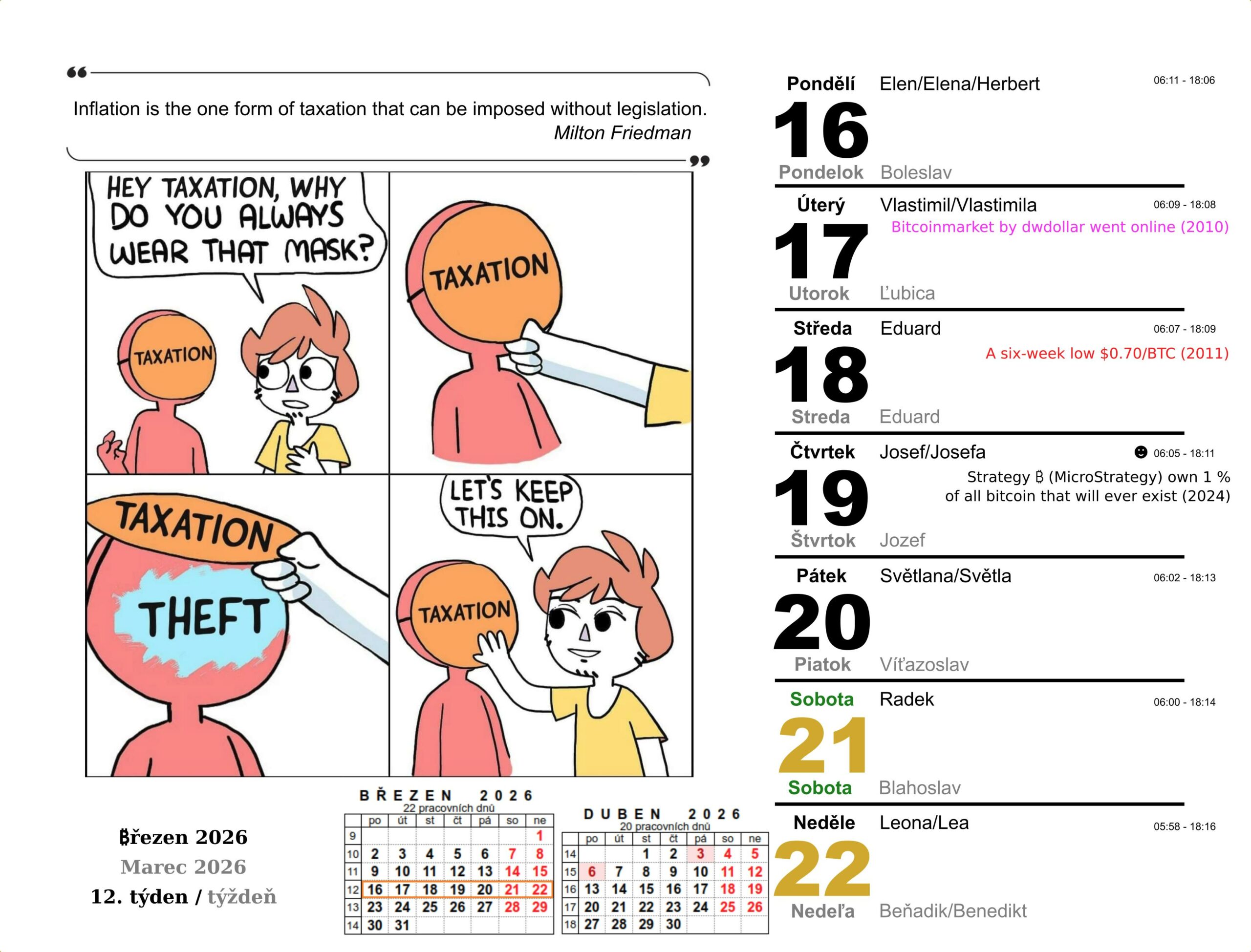 BTC kalendář 12. týden 2026