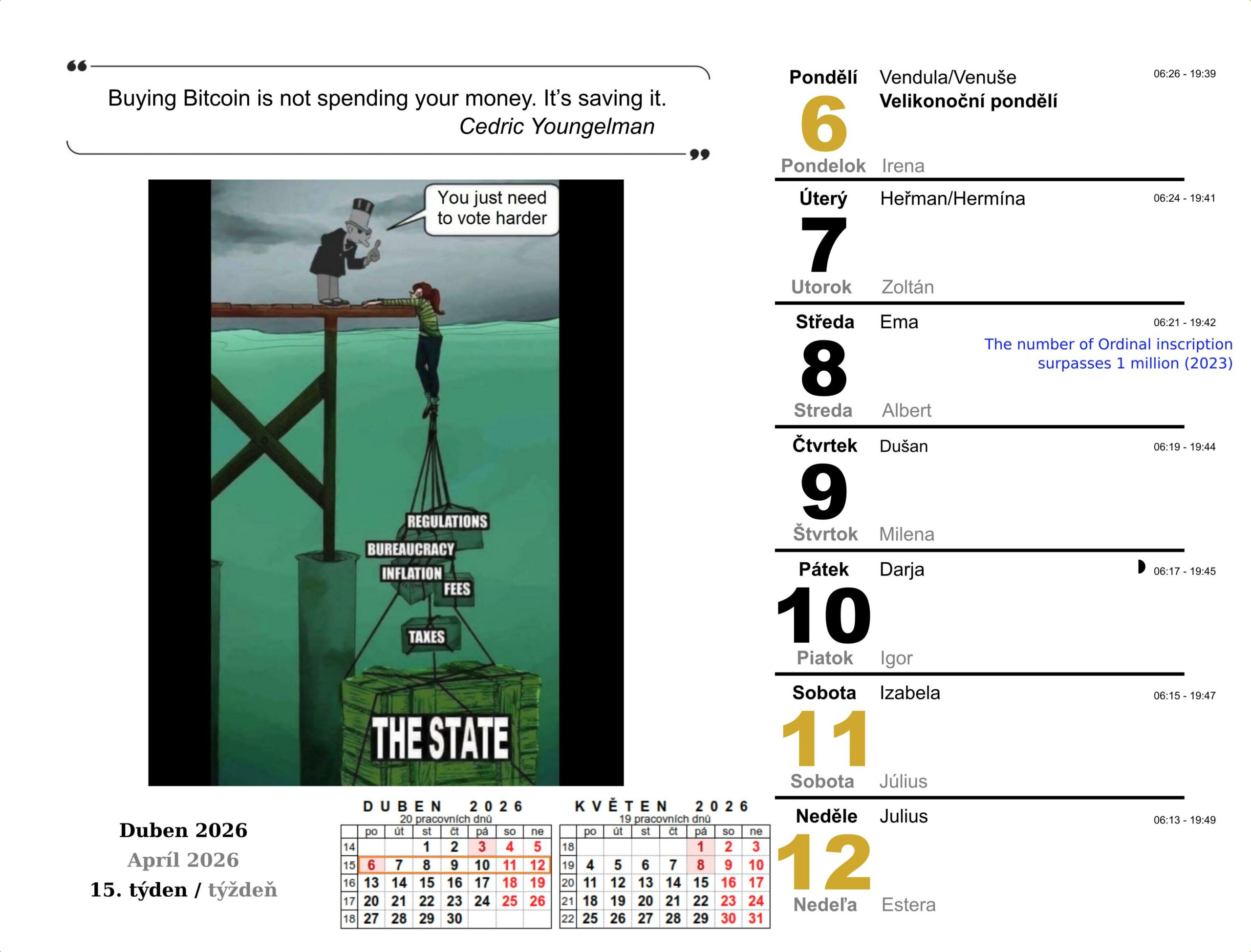 btc kalendář 15. týden 2026