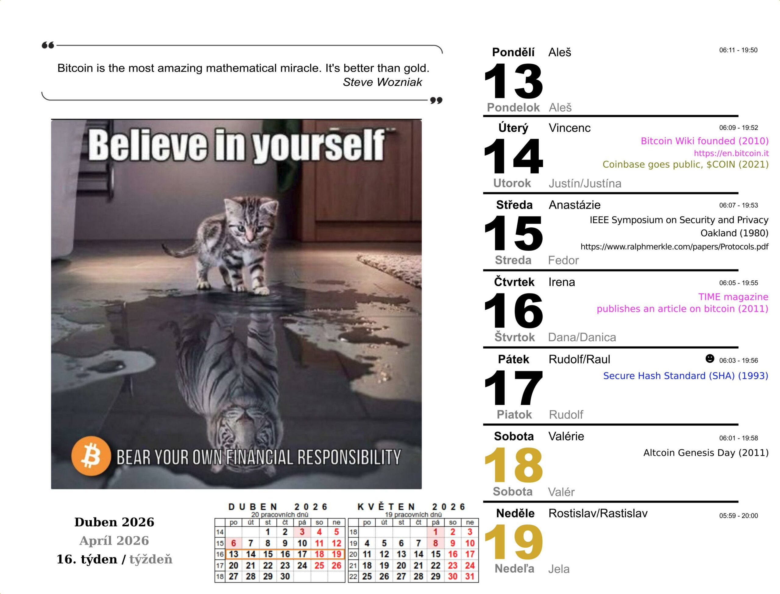 btc kalendář 16. týden 2026