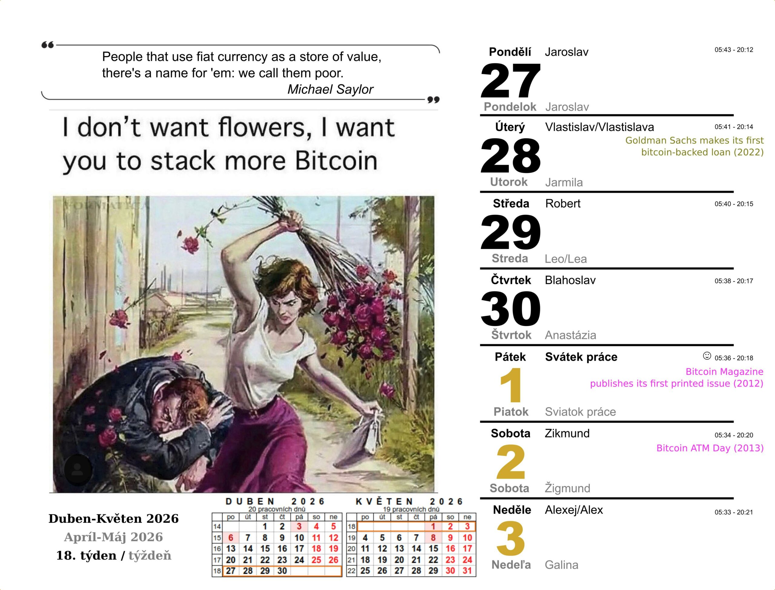 btc kalendář 18. týden 2026